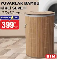 YUVARLAK BAMBU KİRLİ SEPETİ 35X50 CM fiyat ve kampanya bilgisi